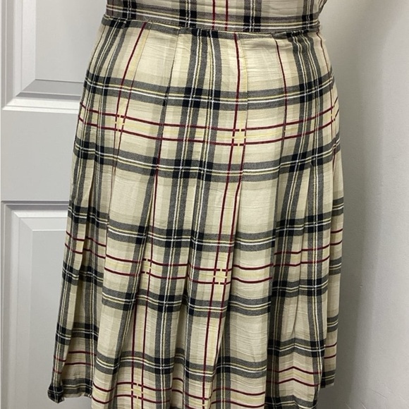 Vintage 90s Y2K Michael K & Company Beige Plaid Pleated Knee Length A-line Skirt - Picture 10 of 10